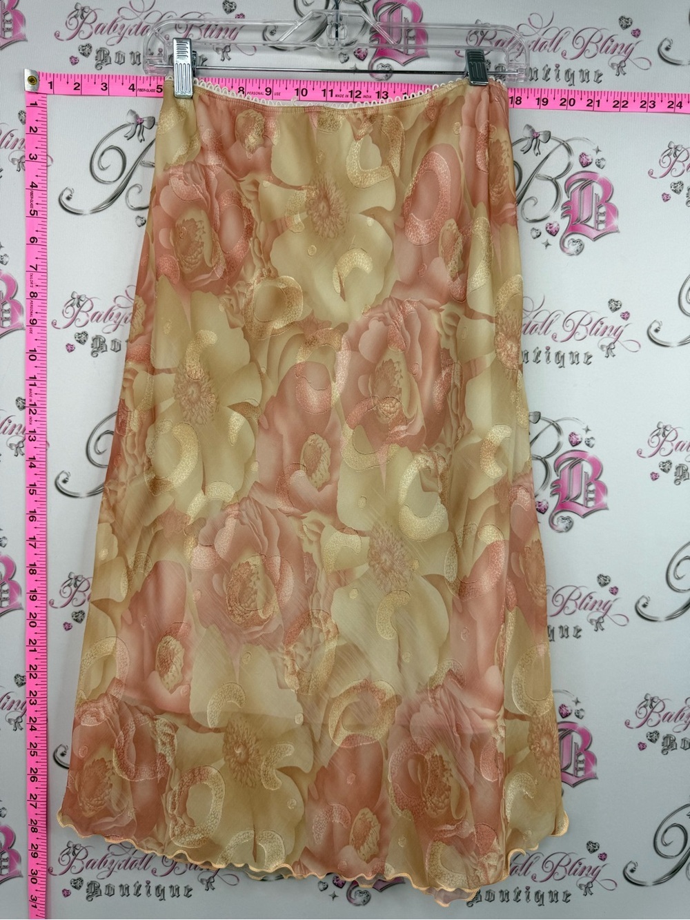Skirt floral shiny vintage Floral Satin Slip Skirt in Peach and Cream